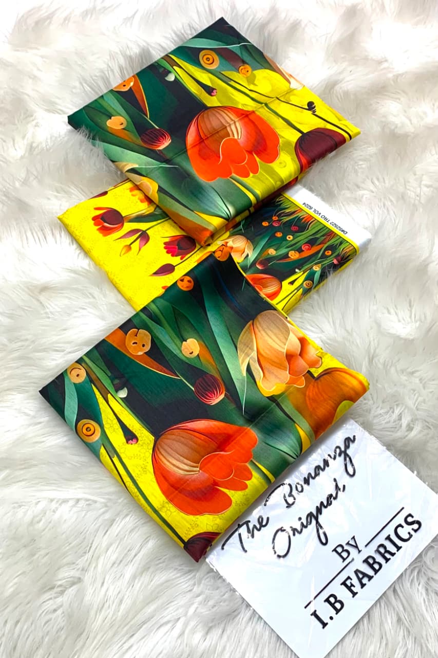 Premium print Lawn Fabric 3pc - Lawn Dupatta d- 6086