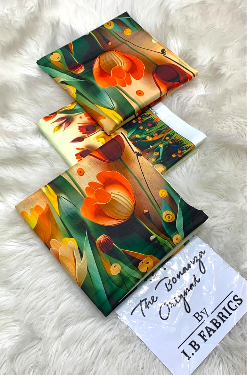 Premium print Lawn Fabric 3pc - Lawn Dupatta d- 6088