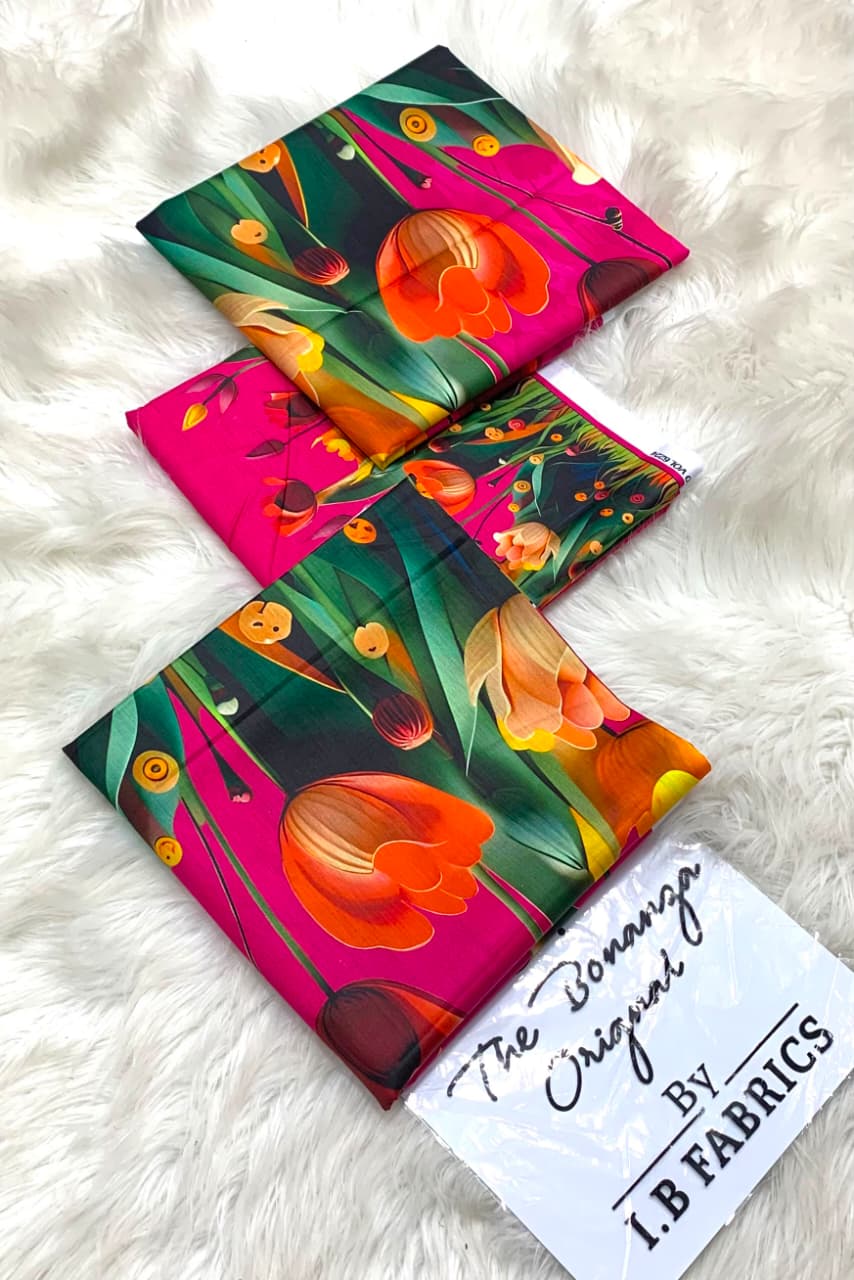 Premium print Lawn Fabric 3pc - Lawn Dupatta d- 6090