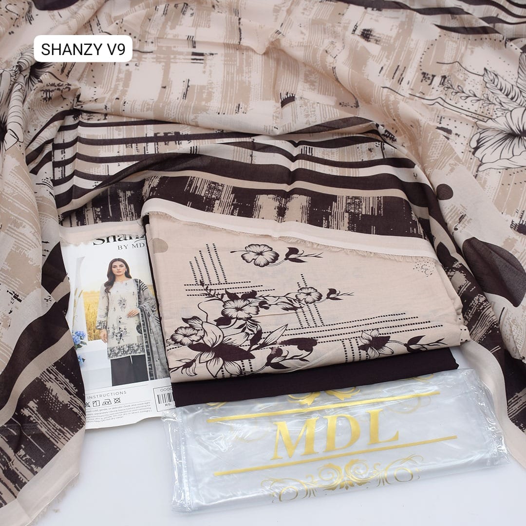 Premium print Lawn Fabric 3pc - Lawn Dupatta d- 6107