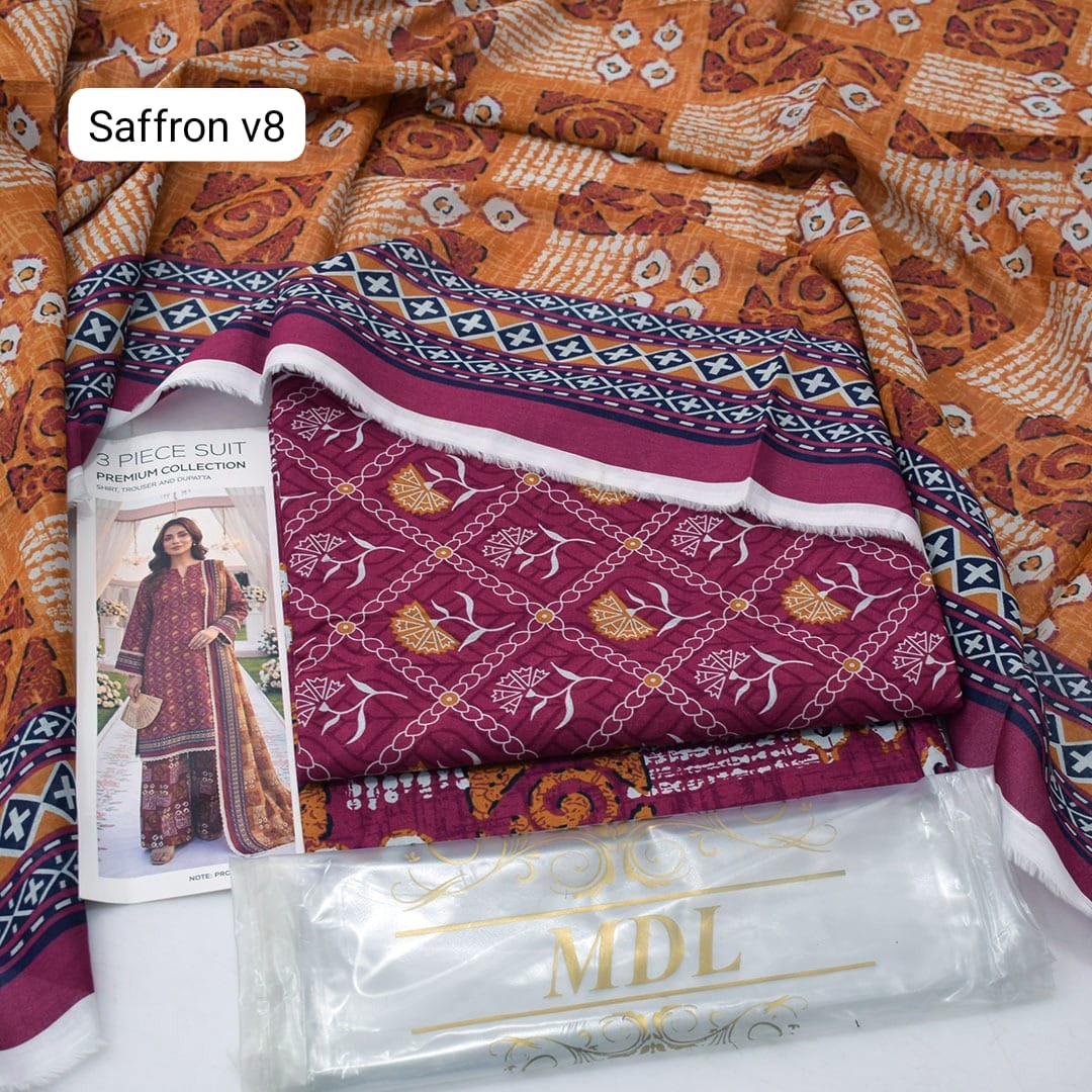 Premium print Lawn Fabric 3pc - Lawn Dupatta d- 6108