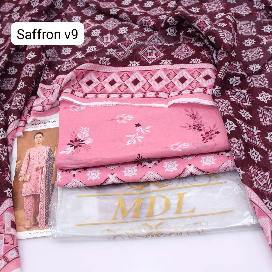 Premium print Lawn Fabric 3pc - Lawn Dupatta d- 6110