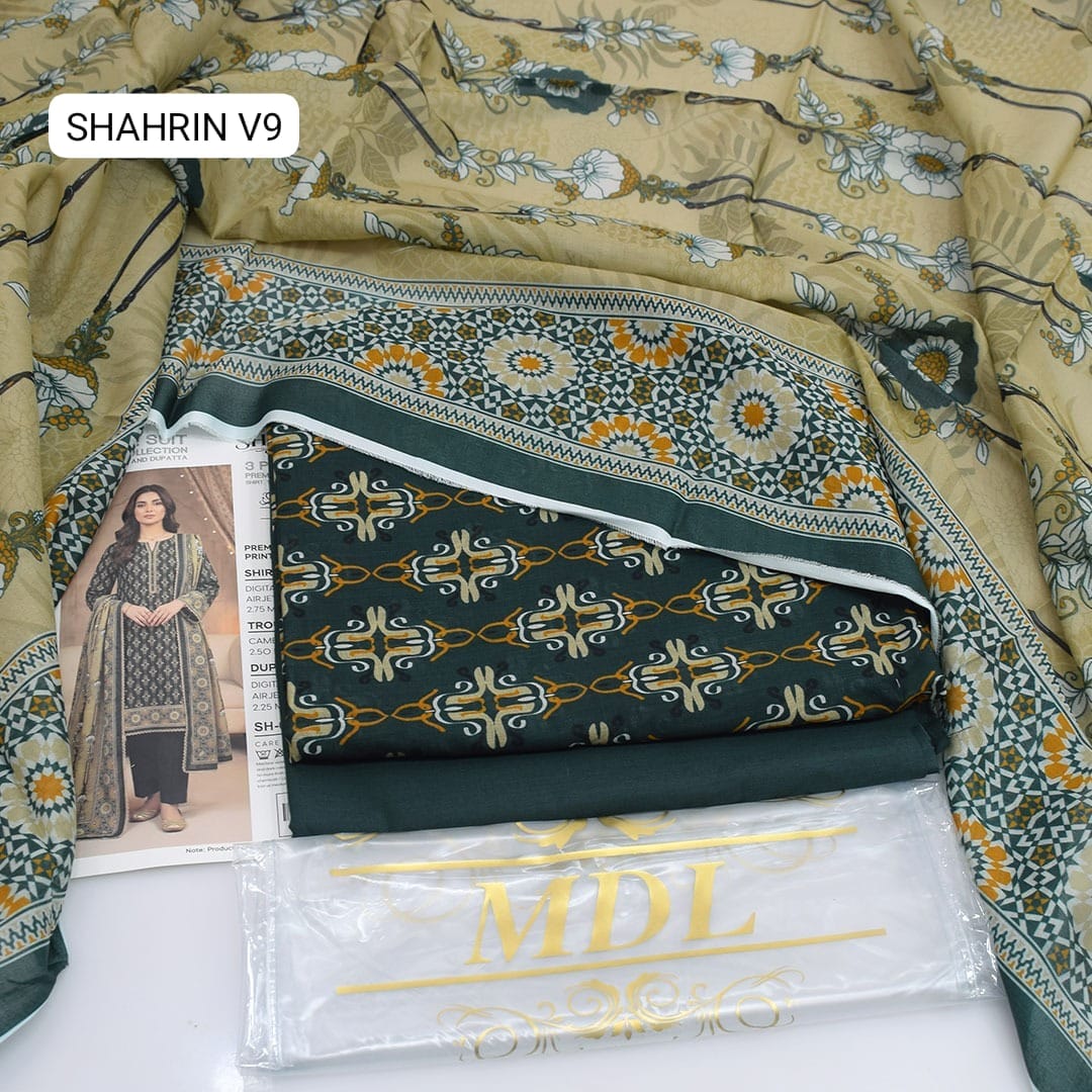 Premium print Lawn Fabric 3pc - Lawn Dupatta d- 6111