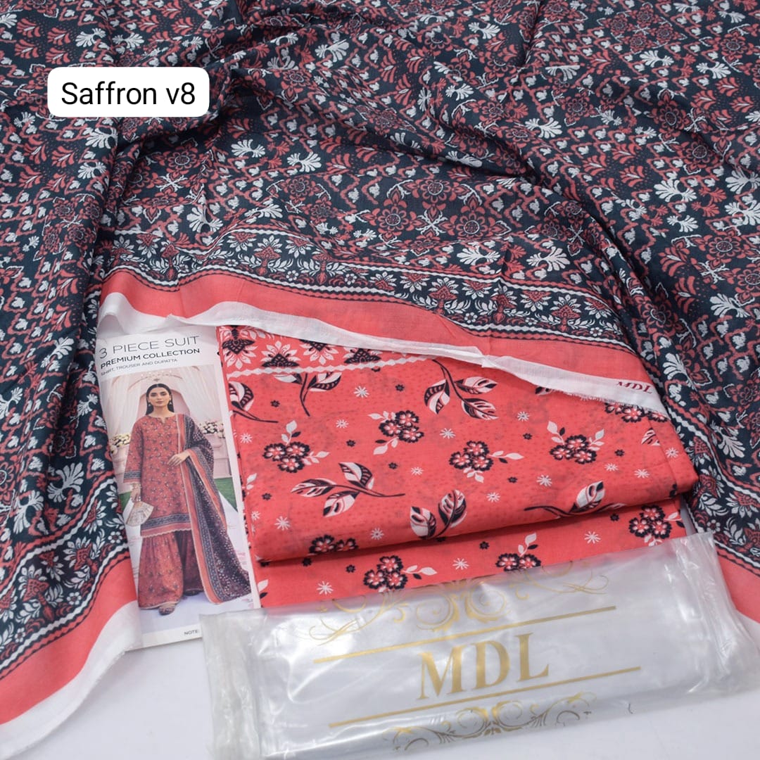 Premium print Lawn Fabric 3pc - Lawn Dupatta d- 6095
