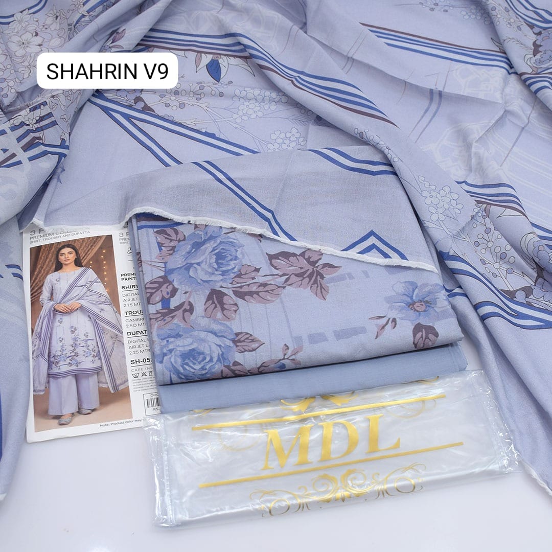 Premium print Lawn Fabric 3pc - Lawn Dupatta d- 6114