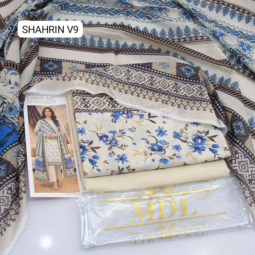 Premium print Lawn Fabric 3pc - Lawn Dupatta d- 6117