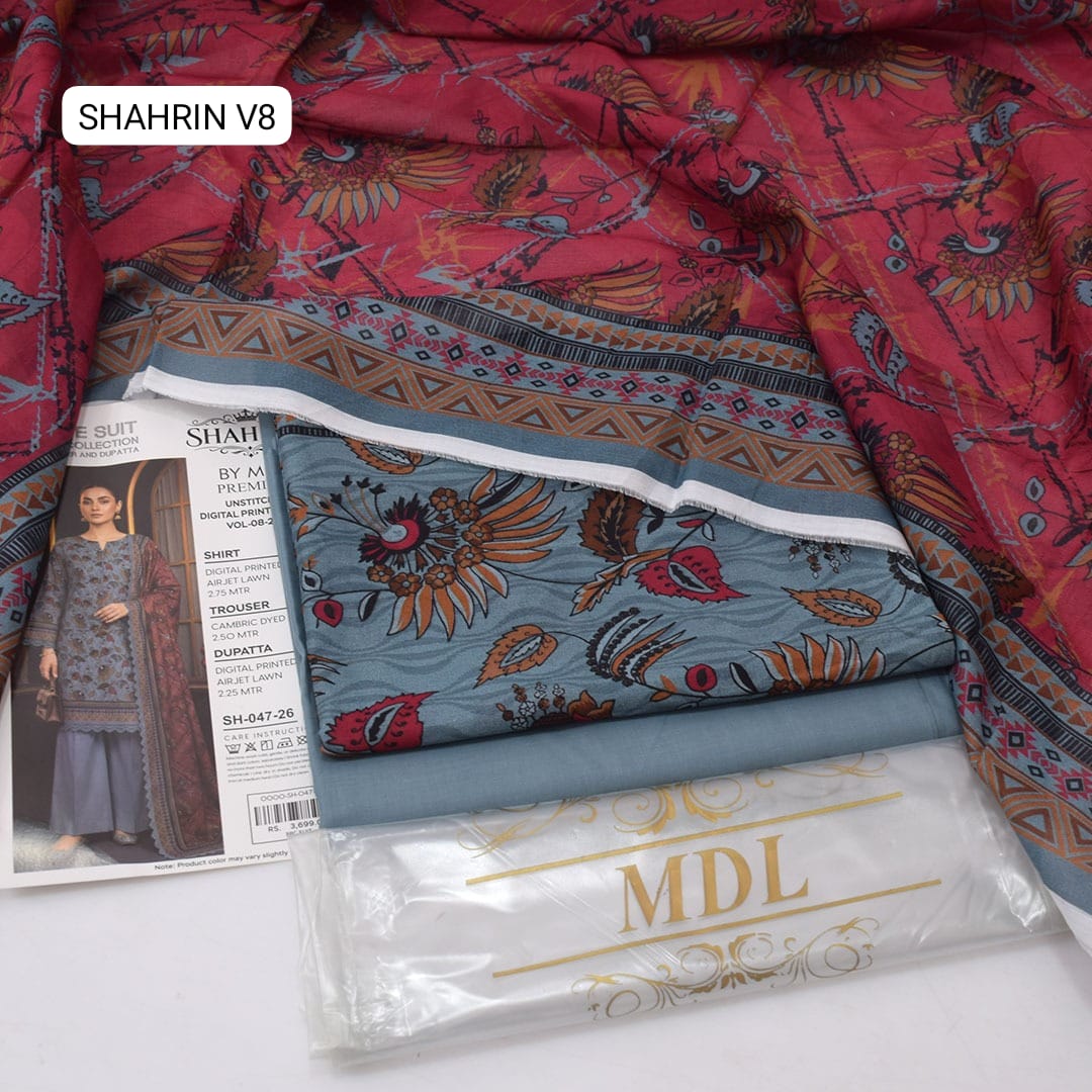 Premium print Lawn Fabric 3pc - Lawn Dupatta d- 6120