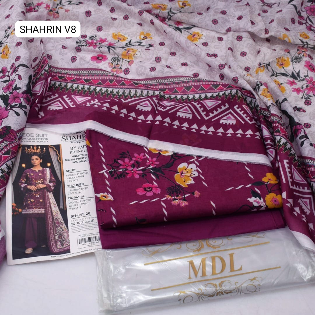 Premium print Lawn Fabric 3pc - Lawn Dupatta d- 6121