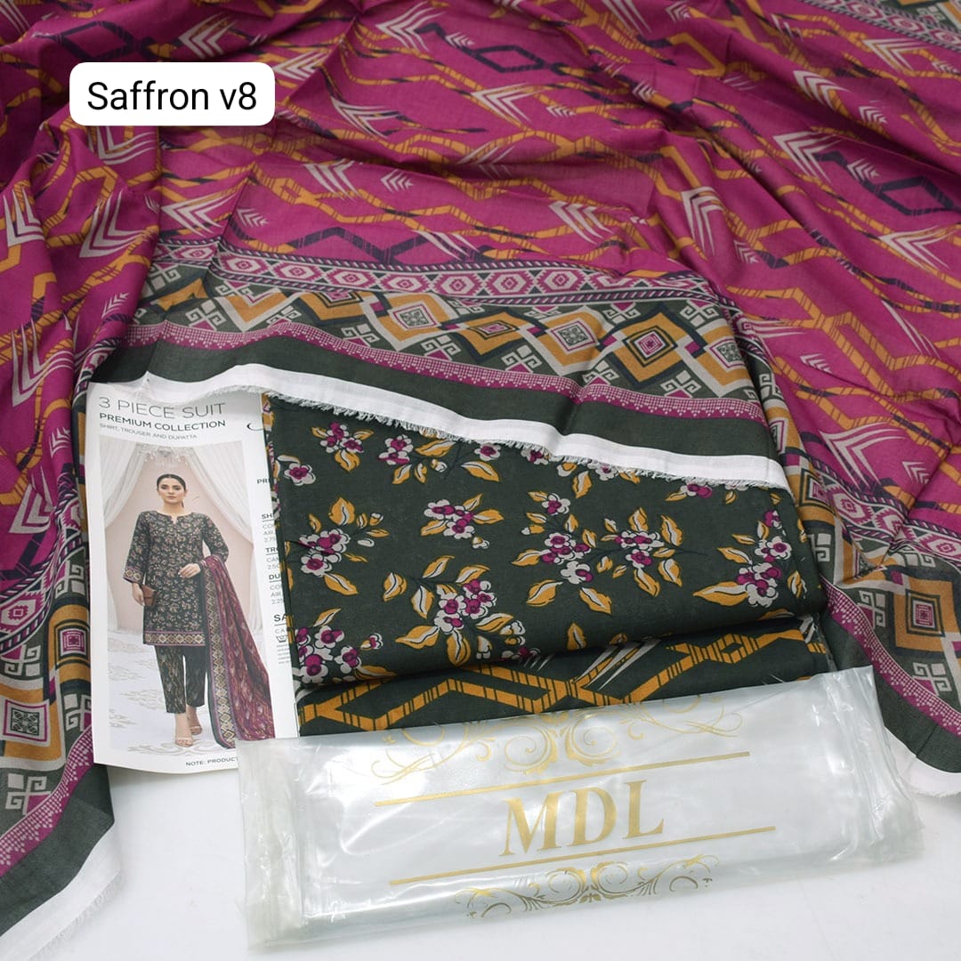 Premium print Lawn Fabric 3pc - Lawn Dupatta d- 6096
