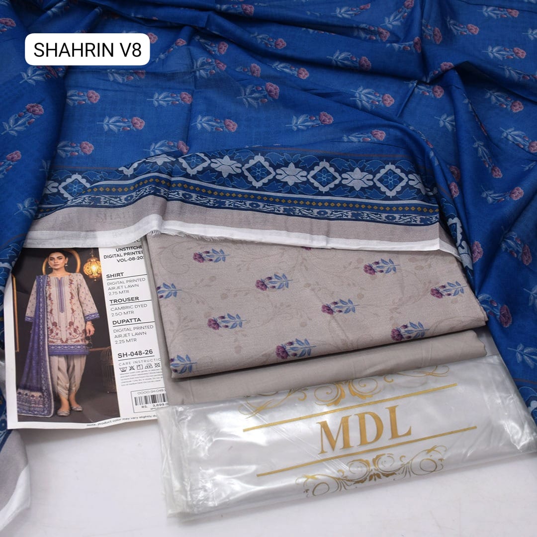 Premium print Lawn Fabric 3pc - Lawn Dupatta d- 6124