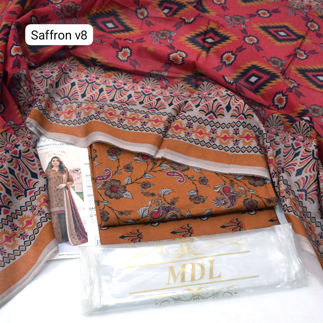 Premium print Lawn Fabric 3pc - Lawn Dupatta d- 6125
