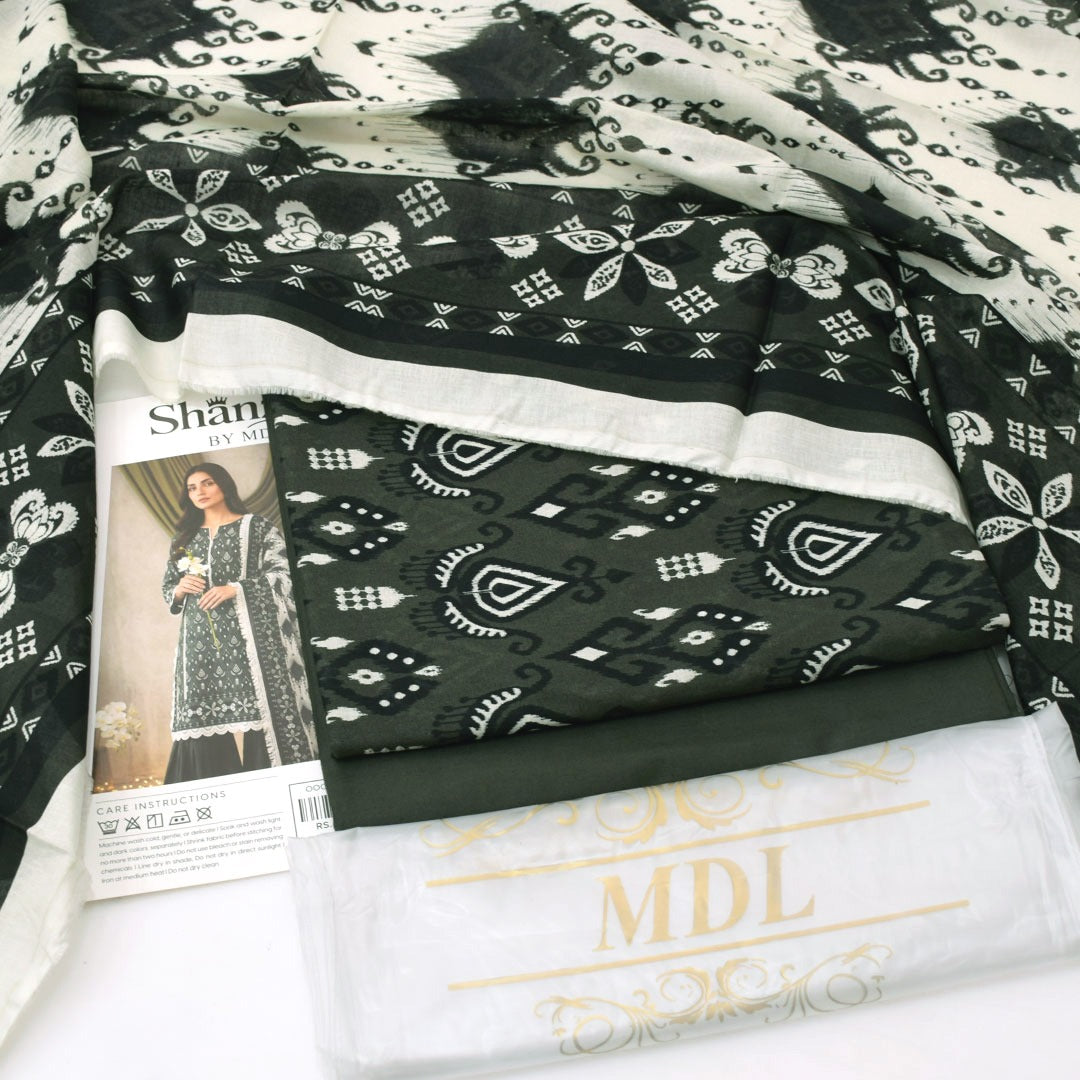 Premium print Lawn Fabric 3pc - Lawn Dupatta d- 6127