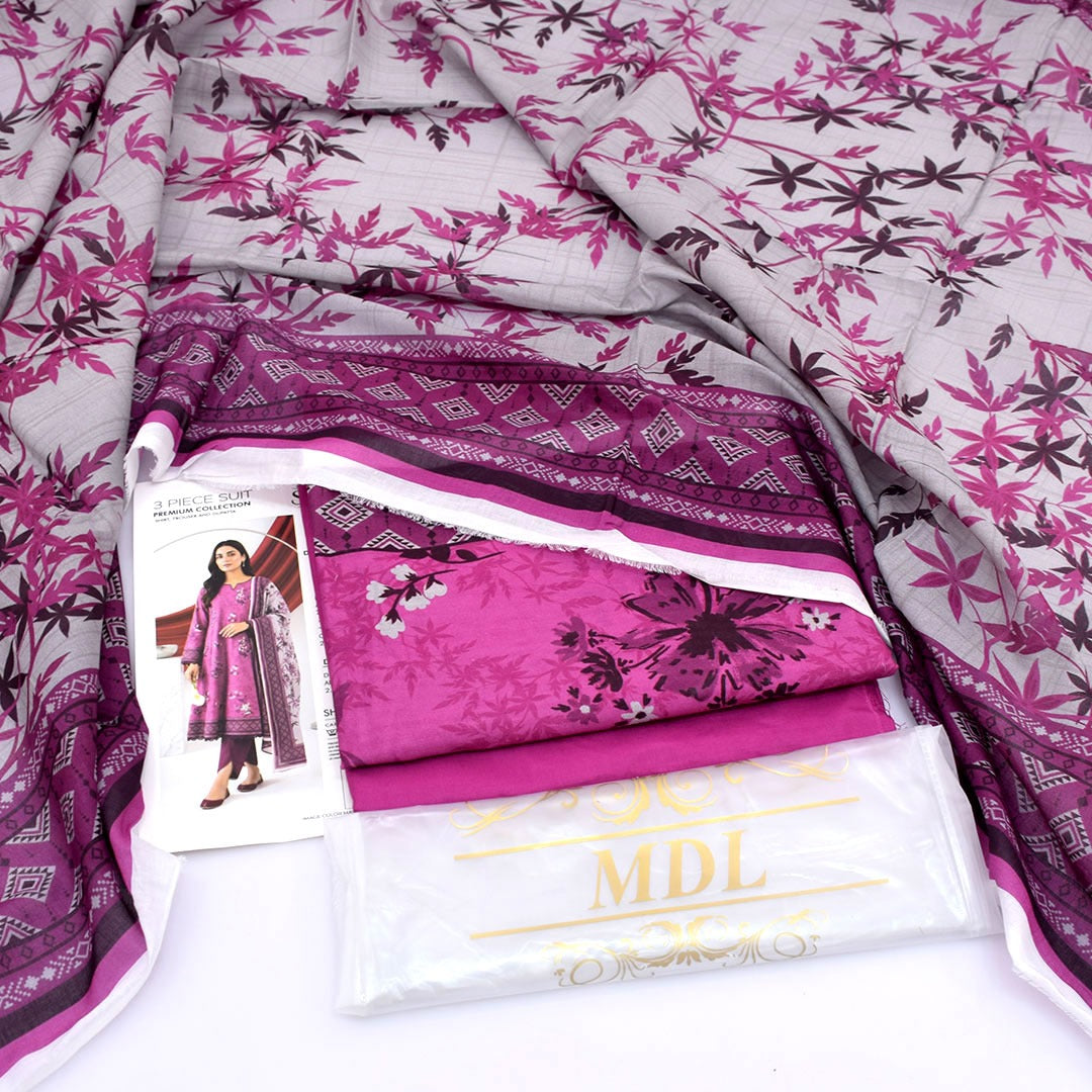 Premium print Lawn Fabric 3pc - Lawn Dupatta d- 6137