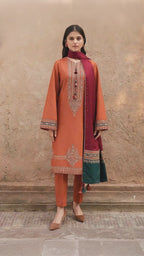Embroidery Winter Dhanak Fabirc 3pc suit, GuaranteeWinter Dhanak Unstitched Embroidered 3-Piece Suit with Digital Printed Pashmina Wool Shawl D-1031