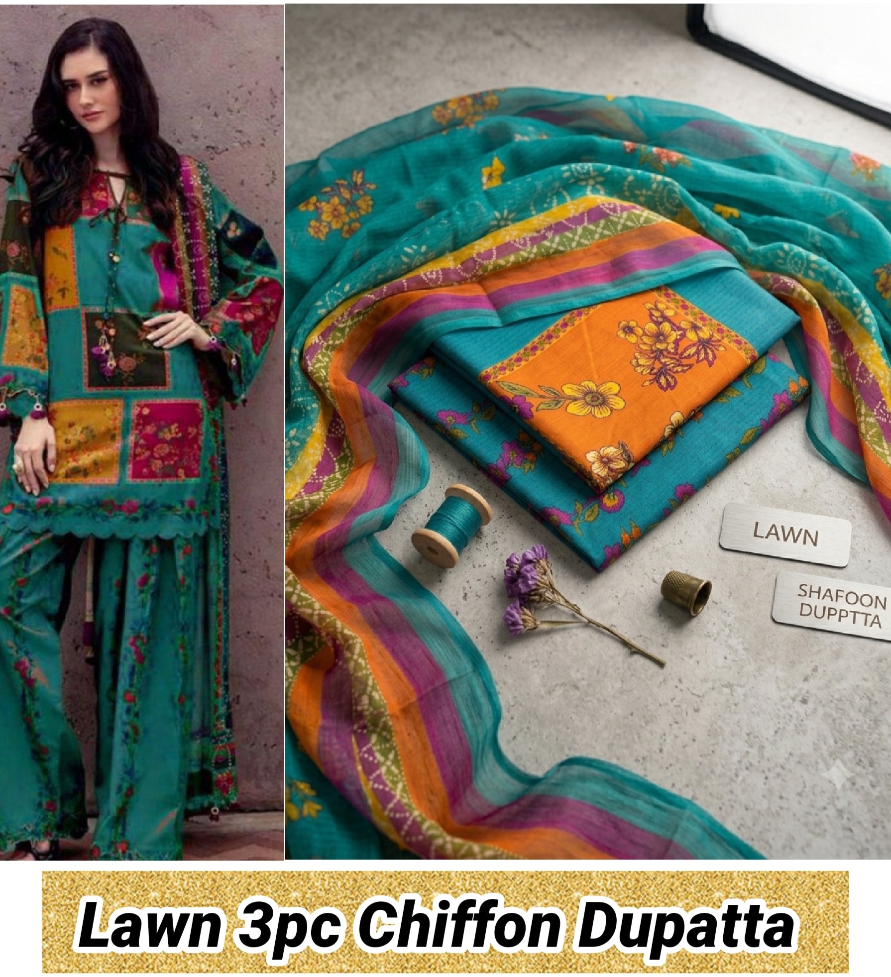 Lawn print 3pc unstitch - d1536