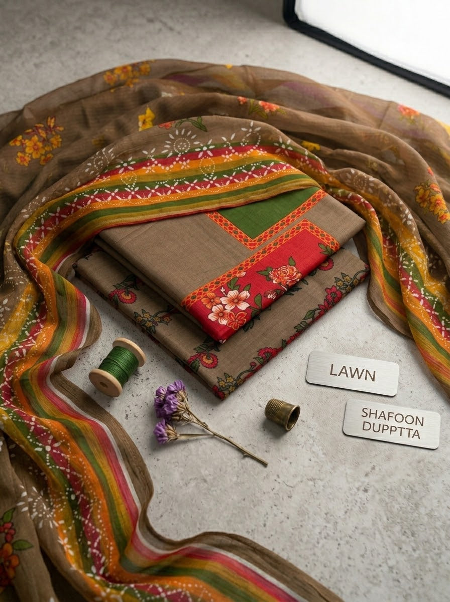 Lawn print 3pc unstitch - d1537