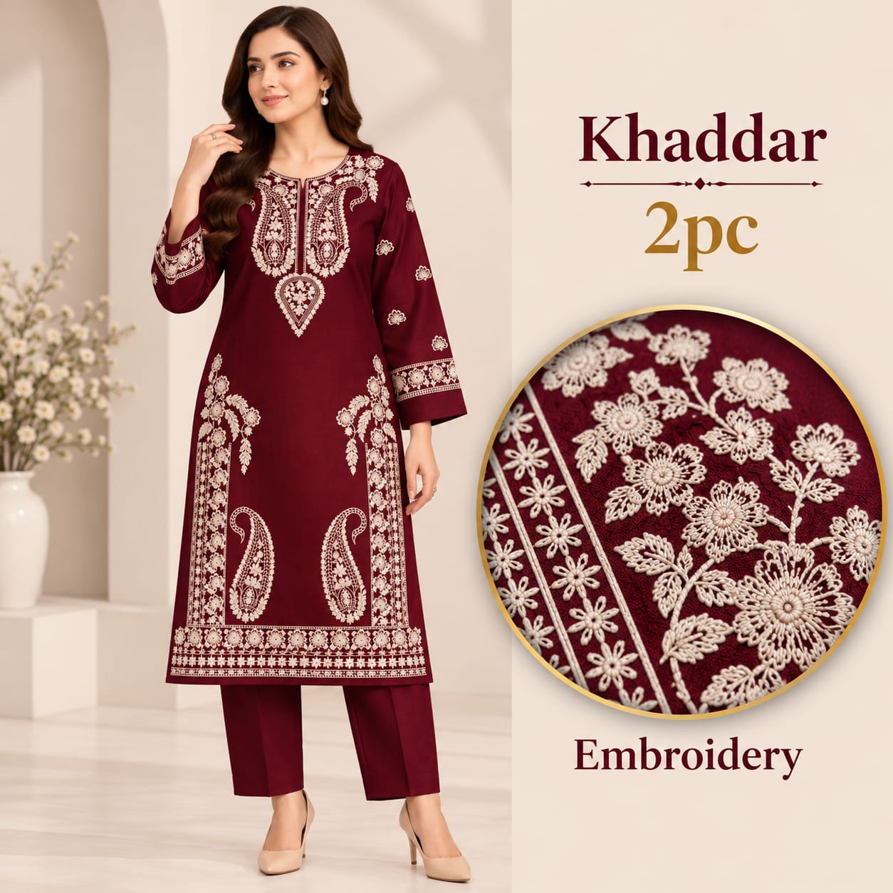 Premium khaddar 2pc embroidery | unstitch | Winter