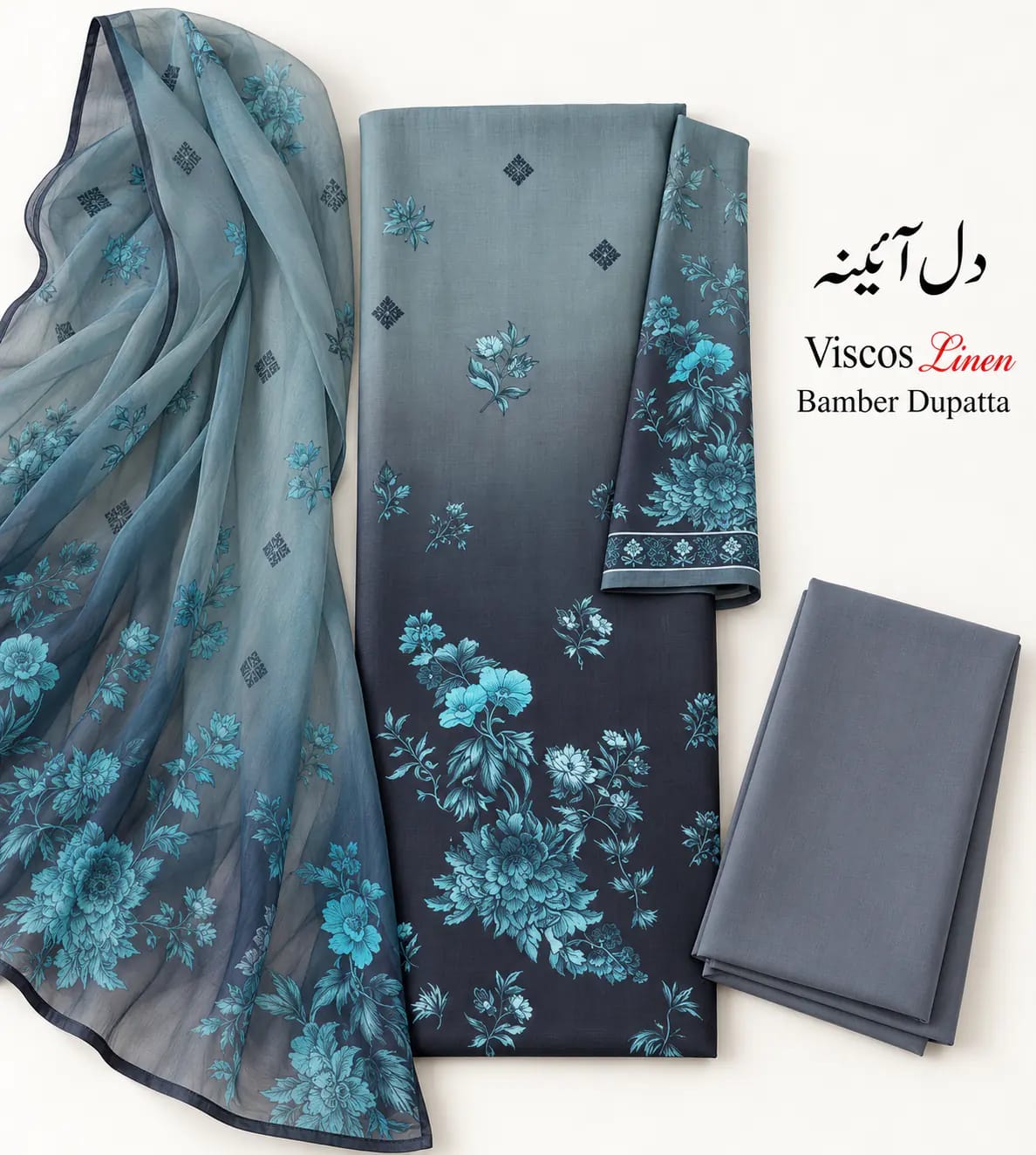 Original Dil-e-Aiyna دل آئینہ Brand | Fabric Viscos Linen with Bamber Dupatta | Unstitch thumbnail 2