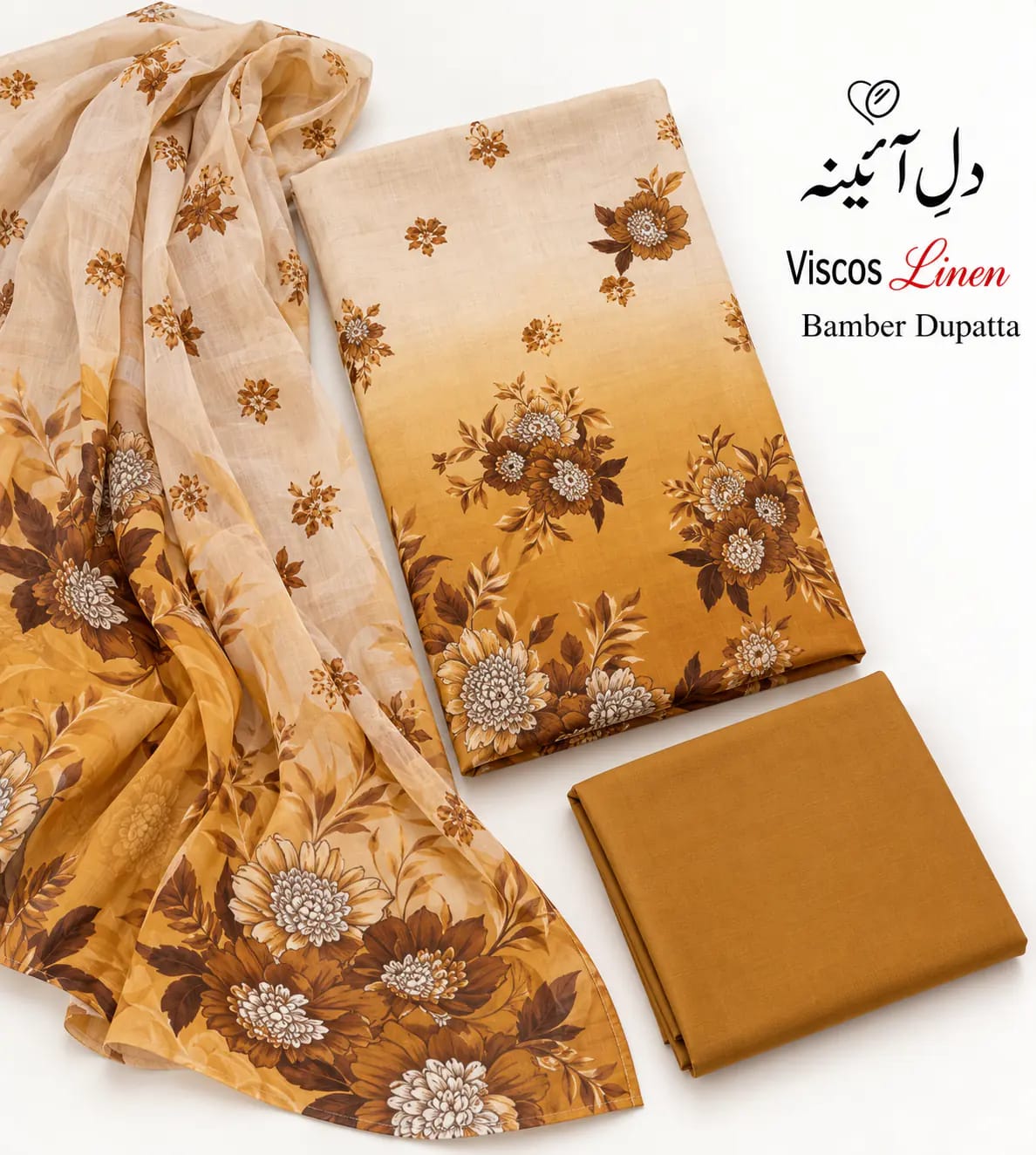 Original Dil-e-Aiyna دل آئینہ Brand | Fabric Viscos Linen with Bamber Dupatta | Unstitch thumbnail 2