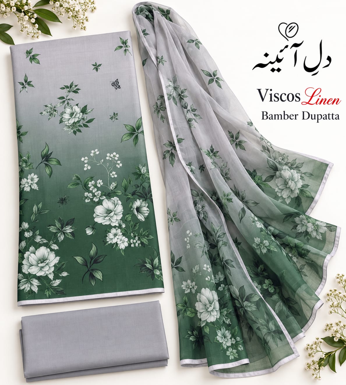 Original Dil-e-Aiyna دل آئینہ Brand | Fabric Viscos Linen with Bamber Dupatta | Unstitch thumbnail 2