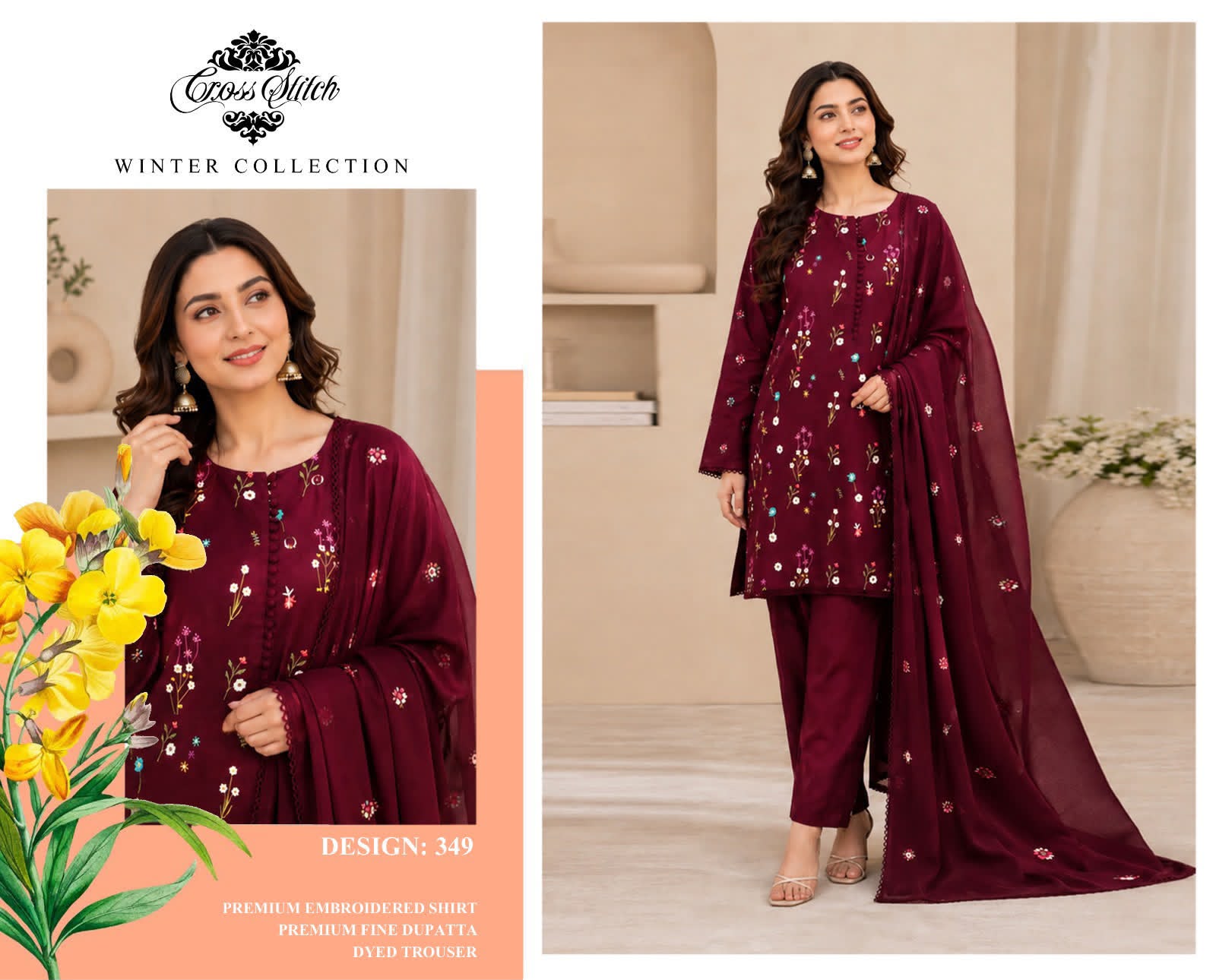 Fabric Premium Dhanak Embroidery 3pc | Unstitch