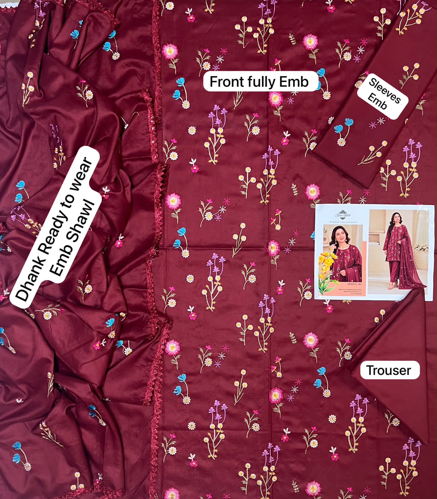 Fabric Premium Dhanak Embroidery 3pc | Unstitch thumbnail 2