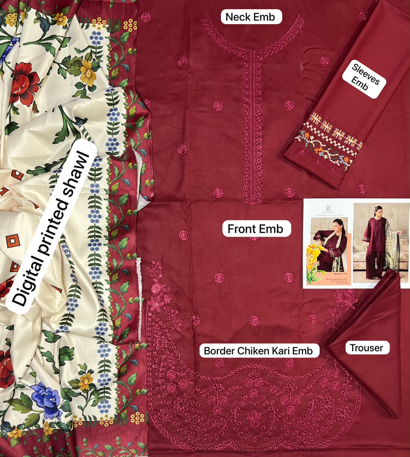 Fabric Premium Dhanak Embroidery 3pc | Unstitch thumbnail 2