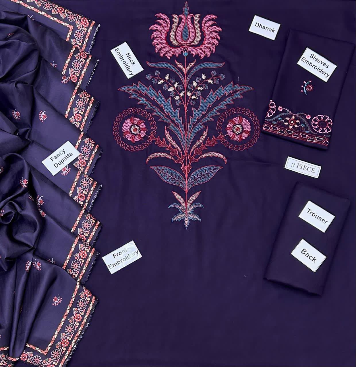 Fabric Premium Dhanak Embroidery 3pc | Unstitch thumbnail 2