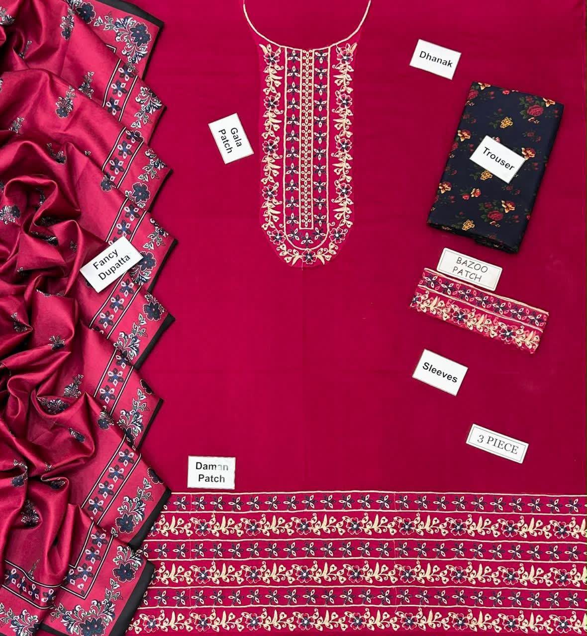 Fabric Premium Dhanak Embroidery 3pc | Unstitch thumbnail 2