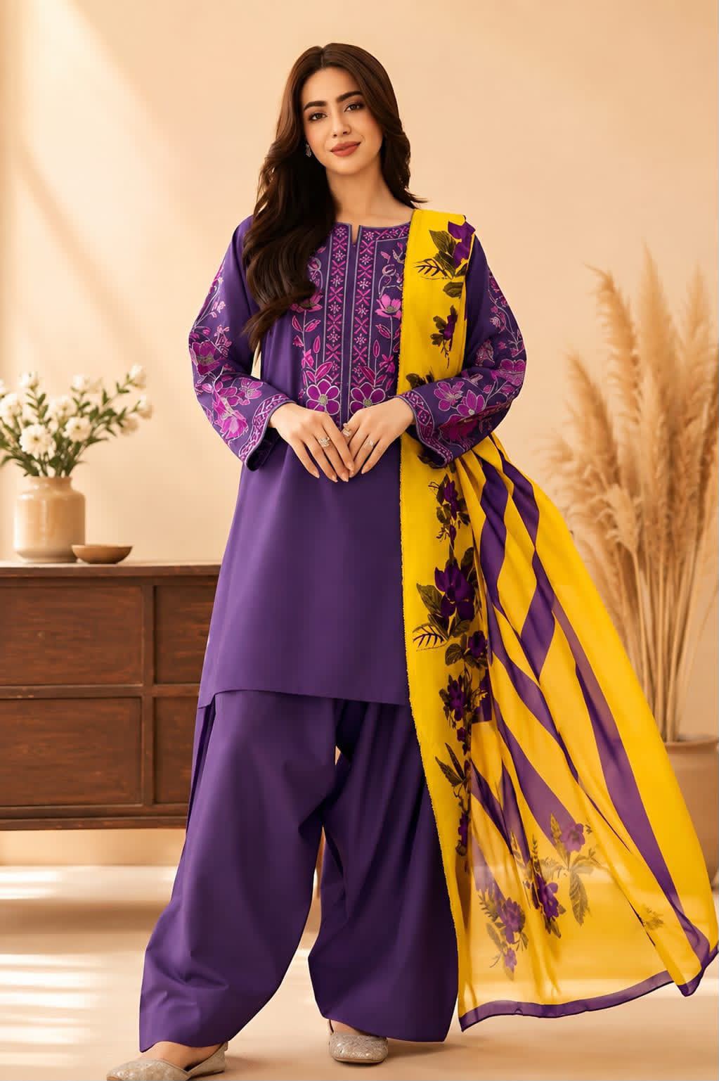 Fabric Premium Dhanak Embroidery 3pc | Unstitch
