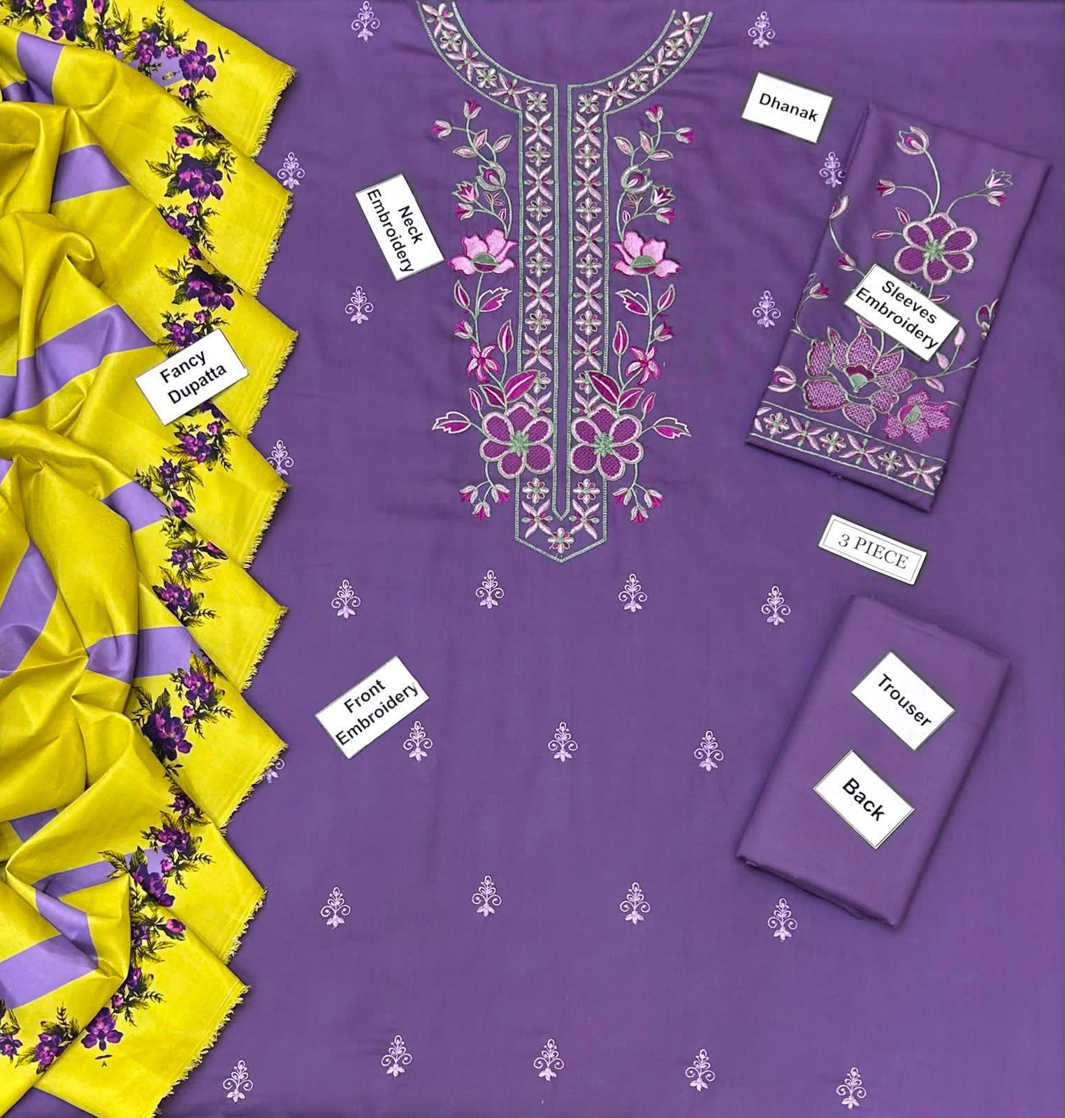 Fabric Premium Dhanak Embroidery 3pc | Unstitch thumbnail 2