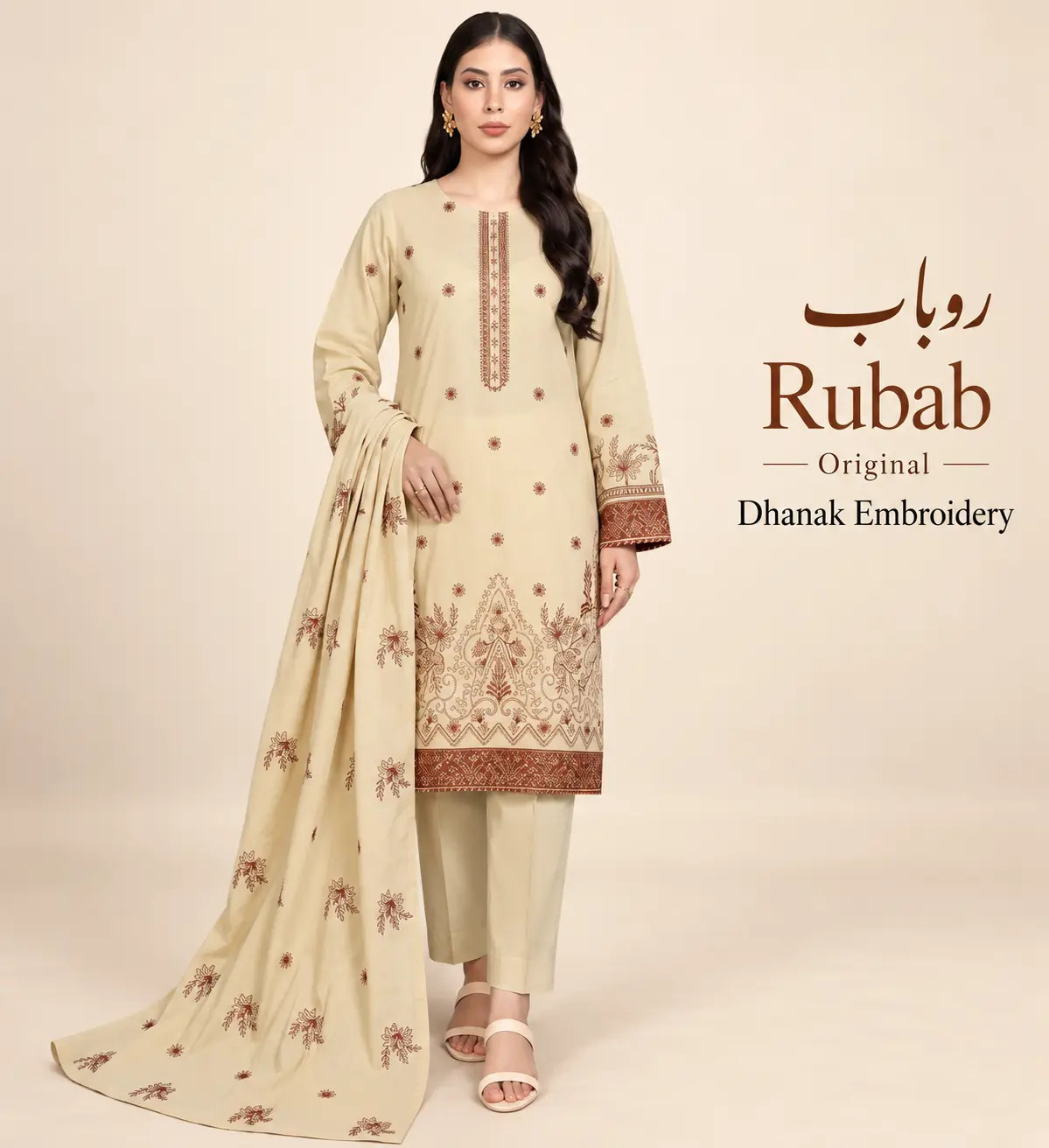 Original Brand Rubab روباب | Fabric Dhanak Embroidery Shawl | Unstitch