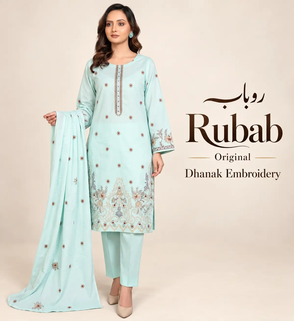 Original Brand Rubab روباب | Fabric Dhanak Embroidery Shawl | Unstitch