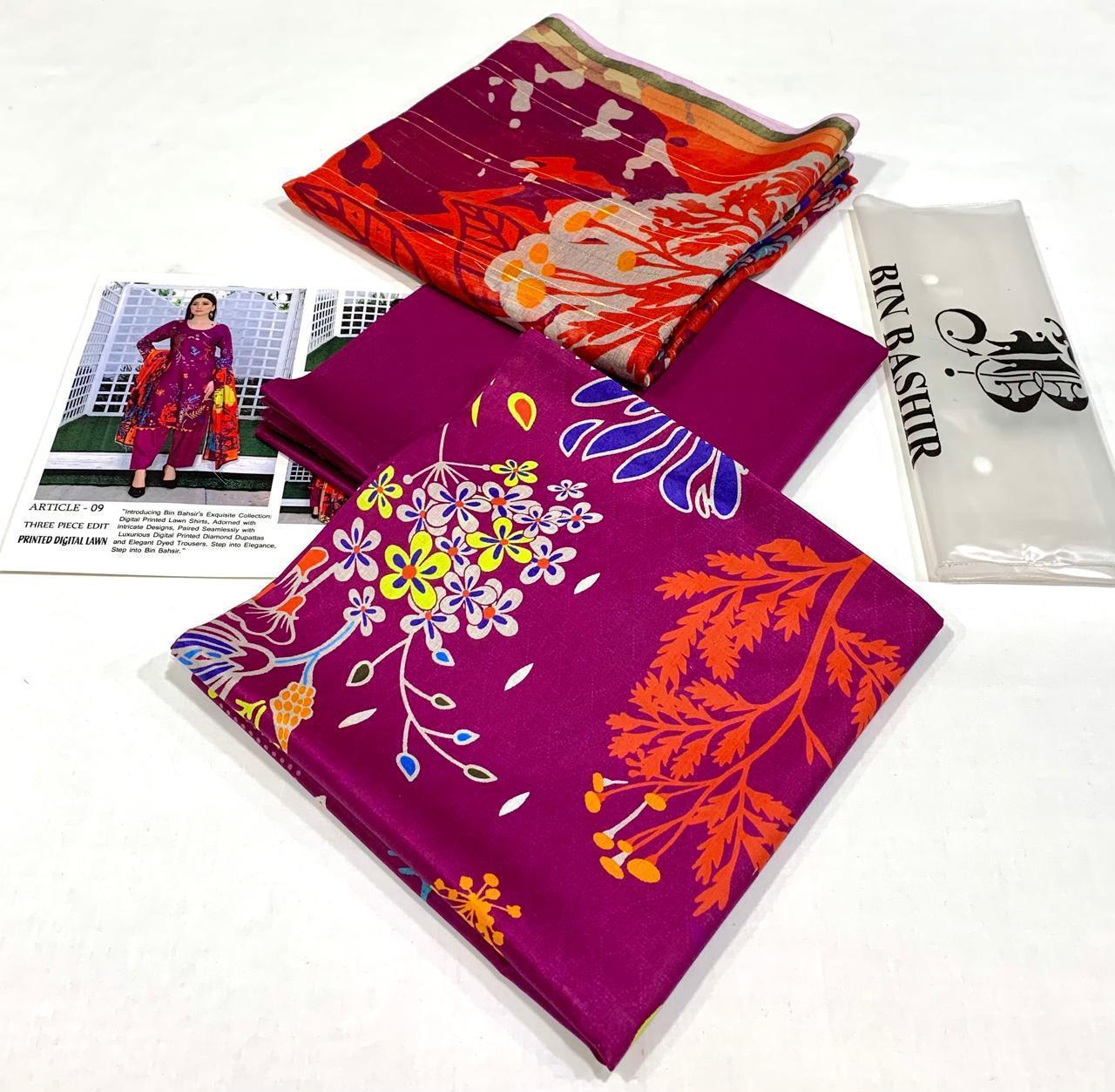 Brand IB Bonanza Lawn 3pc - Lawn dupatta - unstitch ib1019