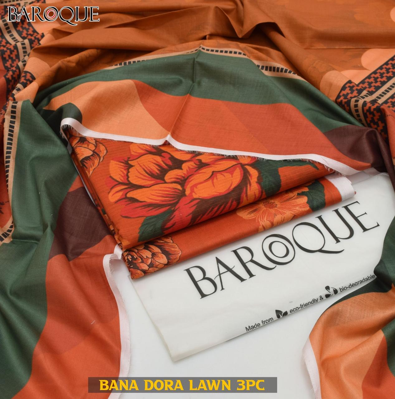 Brand Baroque Lawn 3pc - Lawn dupatta - unstitch br1001