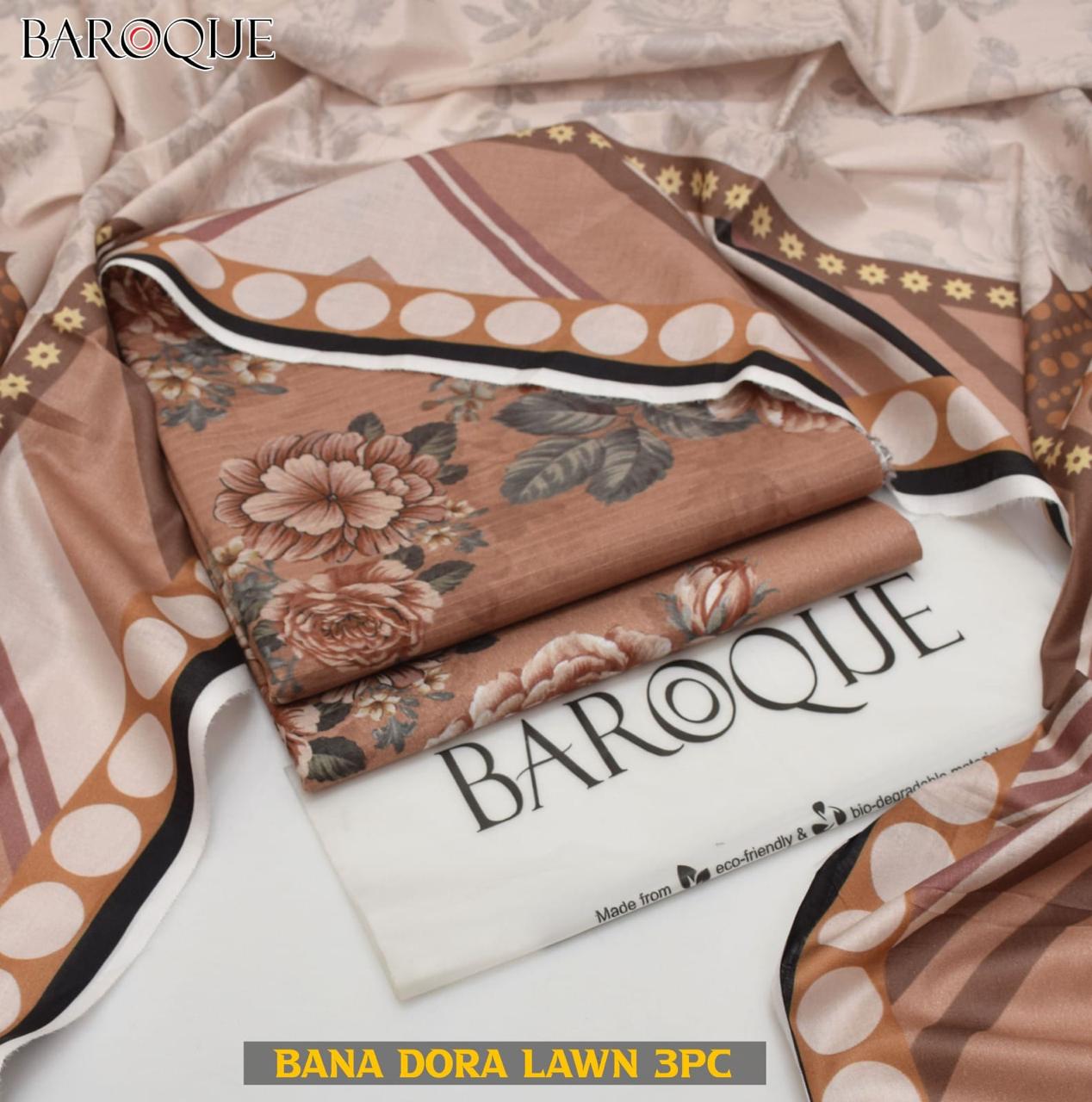 Brand Baroque Lawn 3pc - Lawn dupatta - unstitch br1004