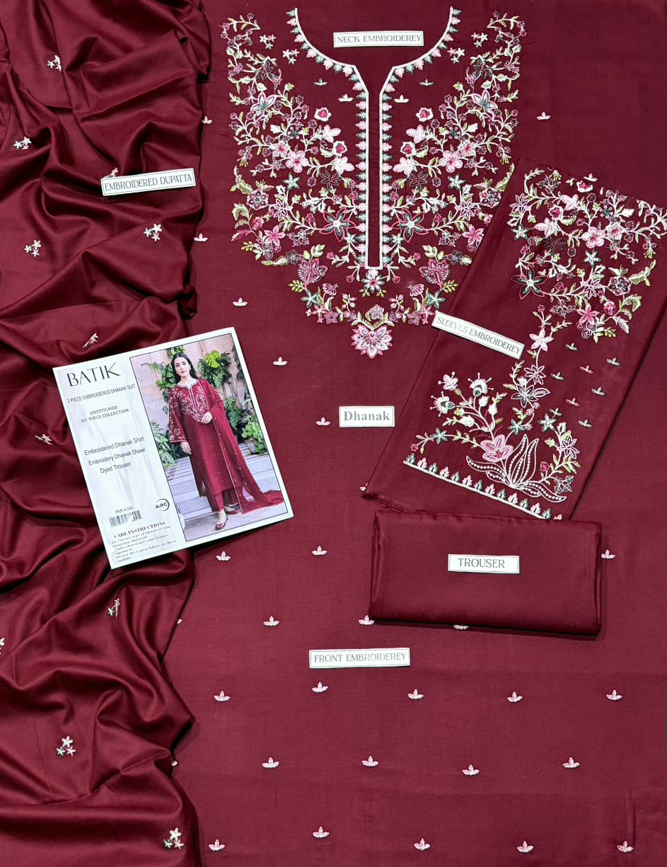 Dhanak Designer Embroidered 3 Piece Suit for Women – Unstitch Winter Collection 2026 thumbnail 2