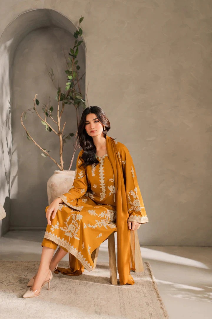Dhanak Designer Embroidered 3 Piece Suit for Women – Unstitch Winter Collection 2026