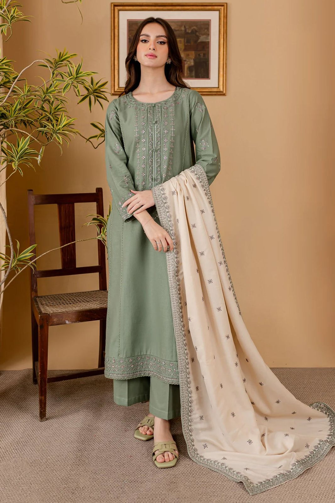 Dhanak Designer Embroidered 3 Piece Suit for Women – Unstitch Winter Collection 2026
