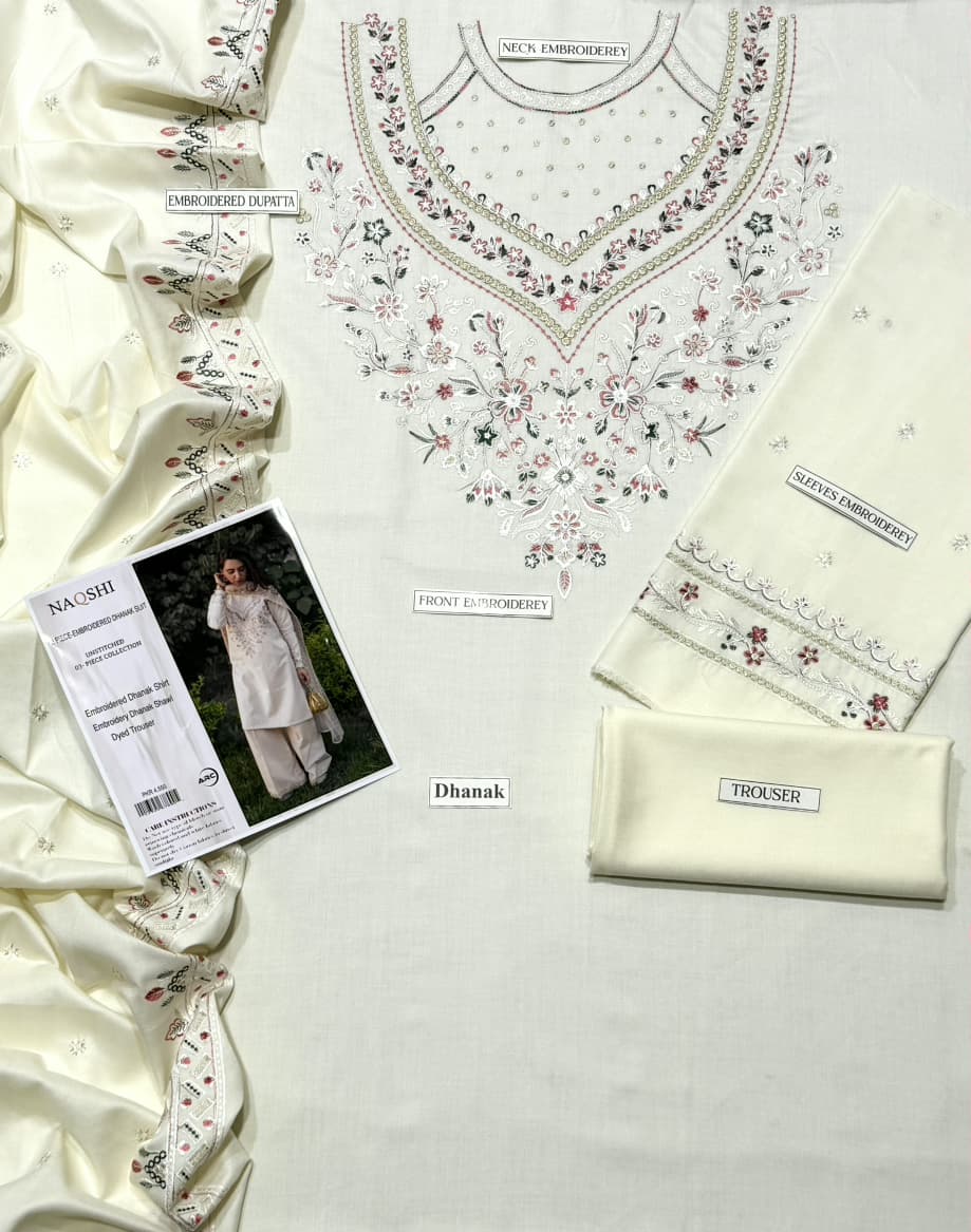 Dhanak Designer Embroidered 3 Piece Suit for Women – Unstitch Winter Collection 2026 thumbnail 2
