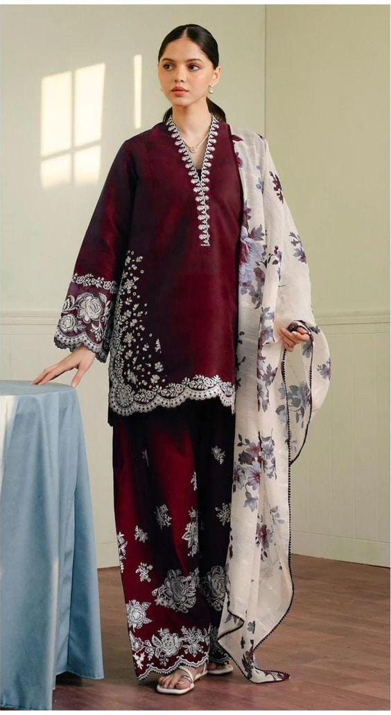 Dhanak Designer Embroidered 3 Piece Suit for Women – Unstitch Winter Collection 2026