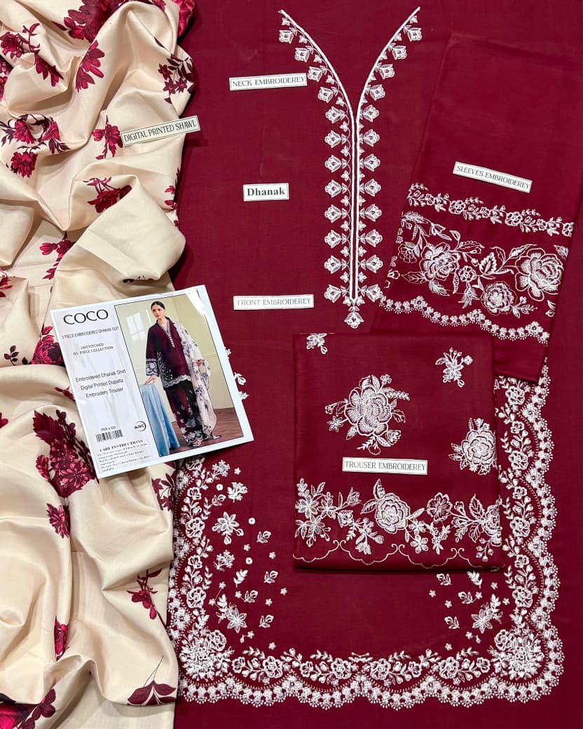 Dhanak Designer Embroidered 3 Piece Suit for Women – Unstitch Winter Collection 2026 thumbnail 2