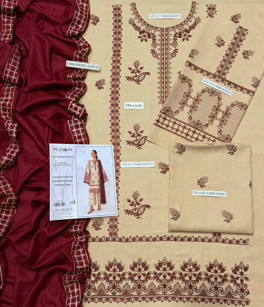 Dhanak Designer Embroidered 3 Piece Suit for Women – Unstitch Winter Collection 2026 thumbnail 2