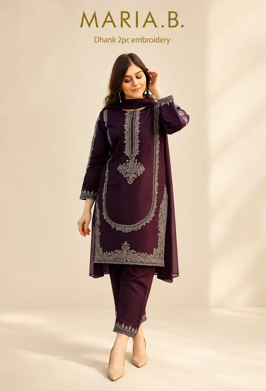 👑 Premium Dhanak 2-Piece Winter Designer Dress for Women