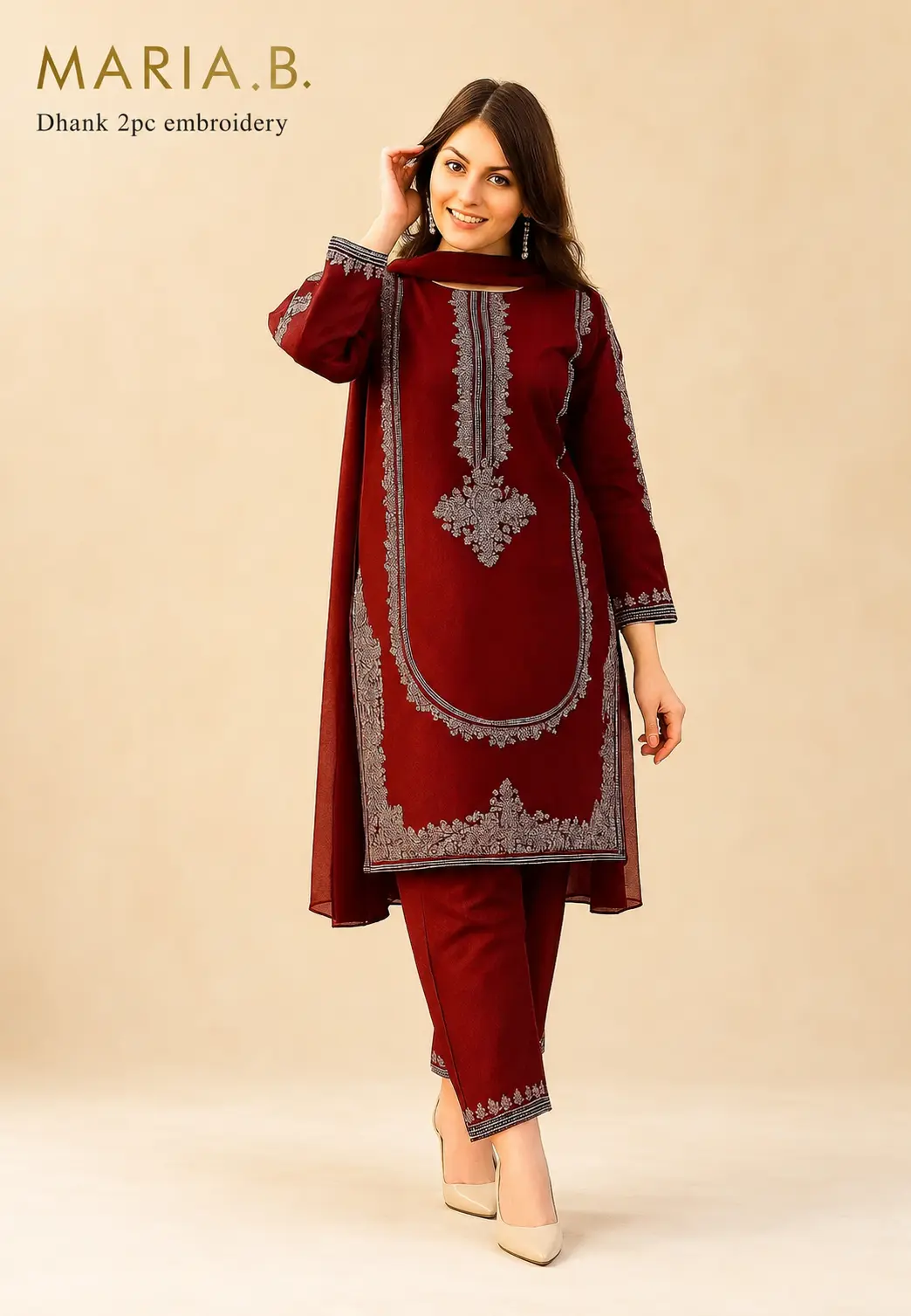 👑 Premium Dhanak 2-Piece Winter Designer Dress for Women