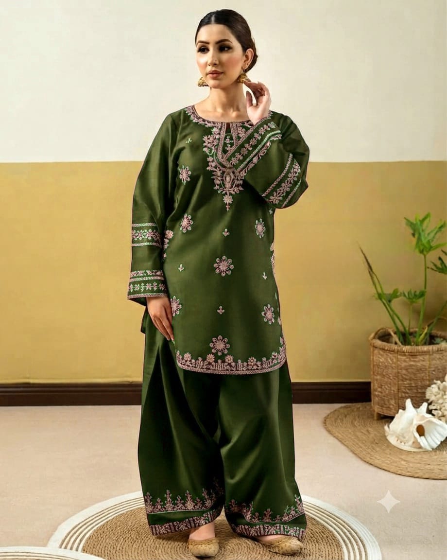 👑 Premium Dhanak 2-Piece Winter Designer Dress for Women