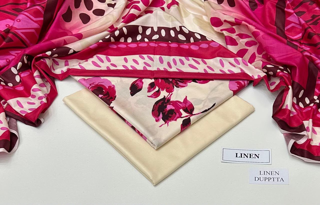 Linen 3pc print, Linen dupatta | unstitch | winter