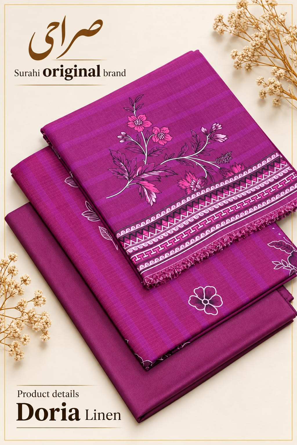 Original Brand Surahi صراحی - Winter Doria Linen 3pc Unstitch thumbnail 2
