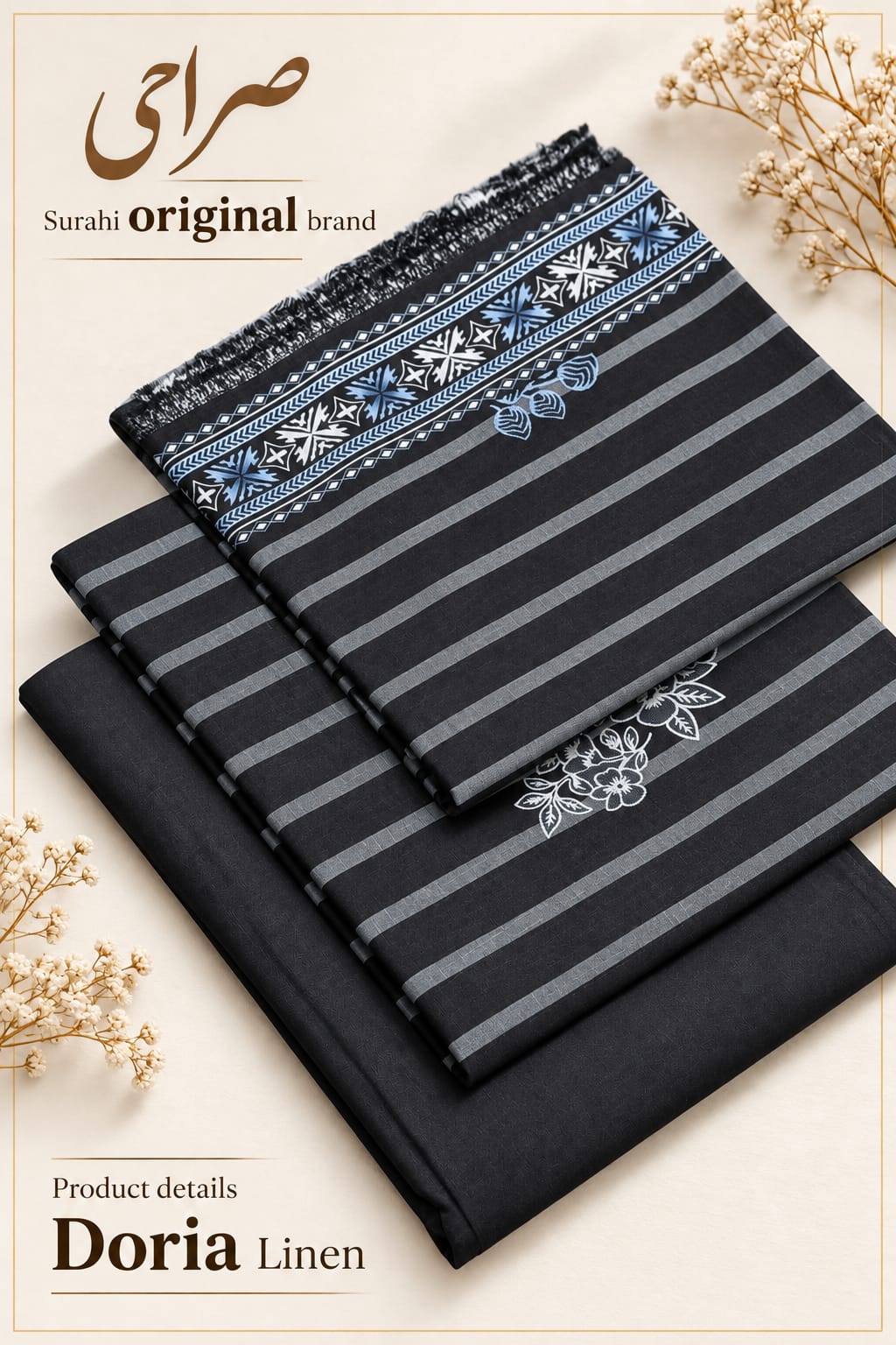 Original Brand Surahi صراحی - Winter Doria Linen 3pc Unstitch thumbnail 2