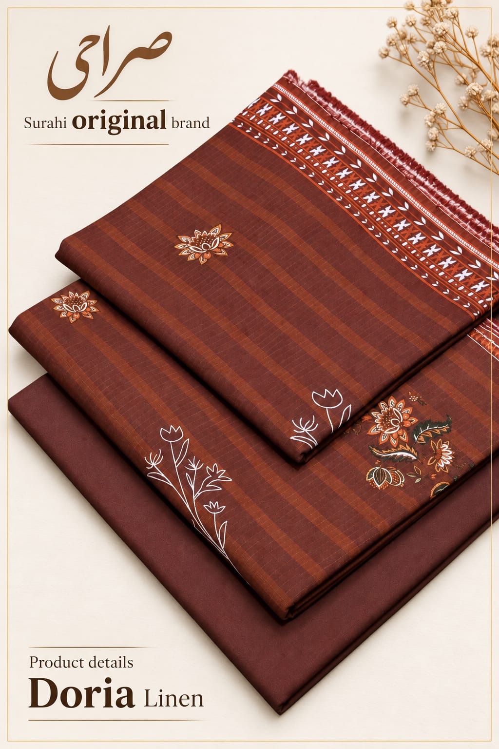 Original Brand Surahi صراحی - Winter Doria Linen 3pc Unstitch thumbnail 2